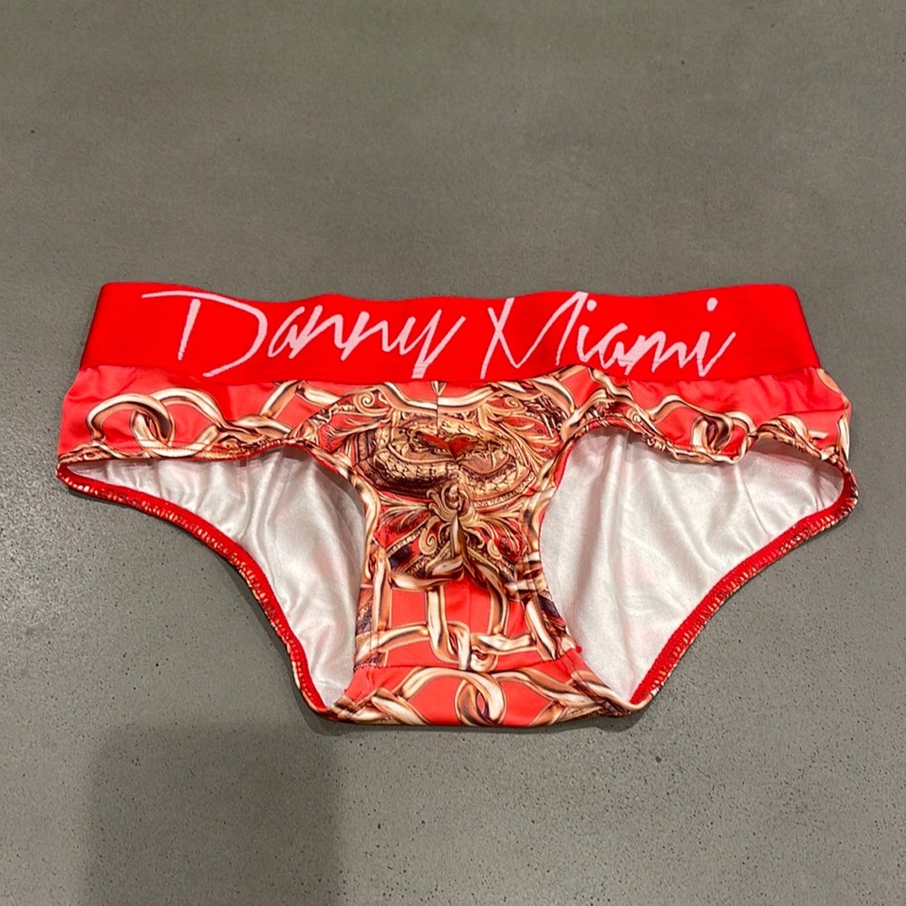 Danny Miami Baroque print pink swim briefs